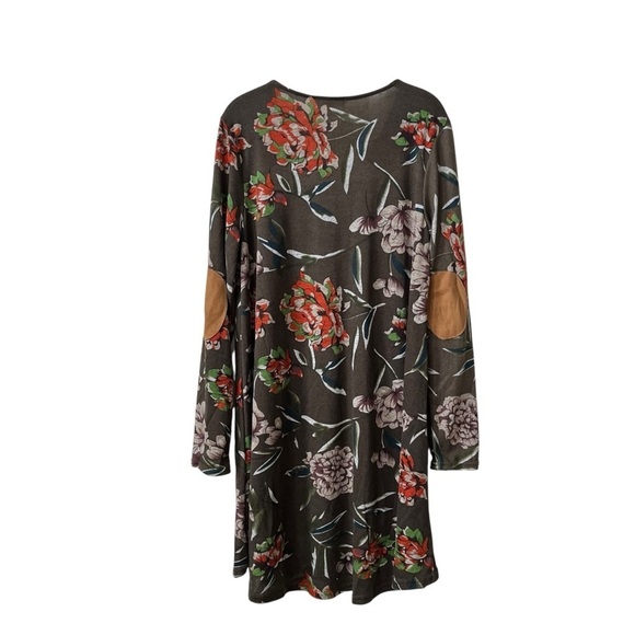 Entro Dress Women's Size L Brown Floral Lace Up Elbow Patches Long Sleeve Boho - Picture 4 of 9